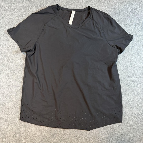lululemon athletica Tops - Lululemon Shirt Womens 8 Black Short Sleeve Open Back Perforated Hem Running Top